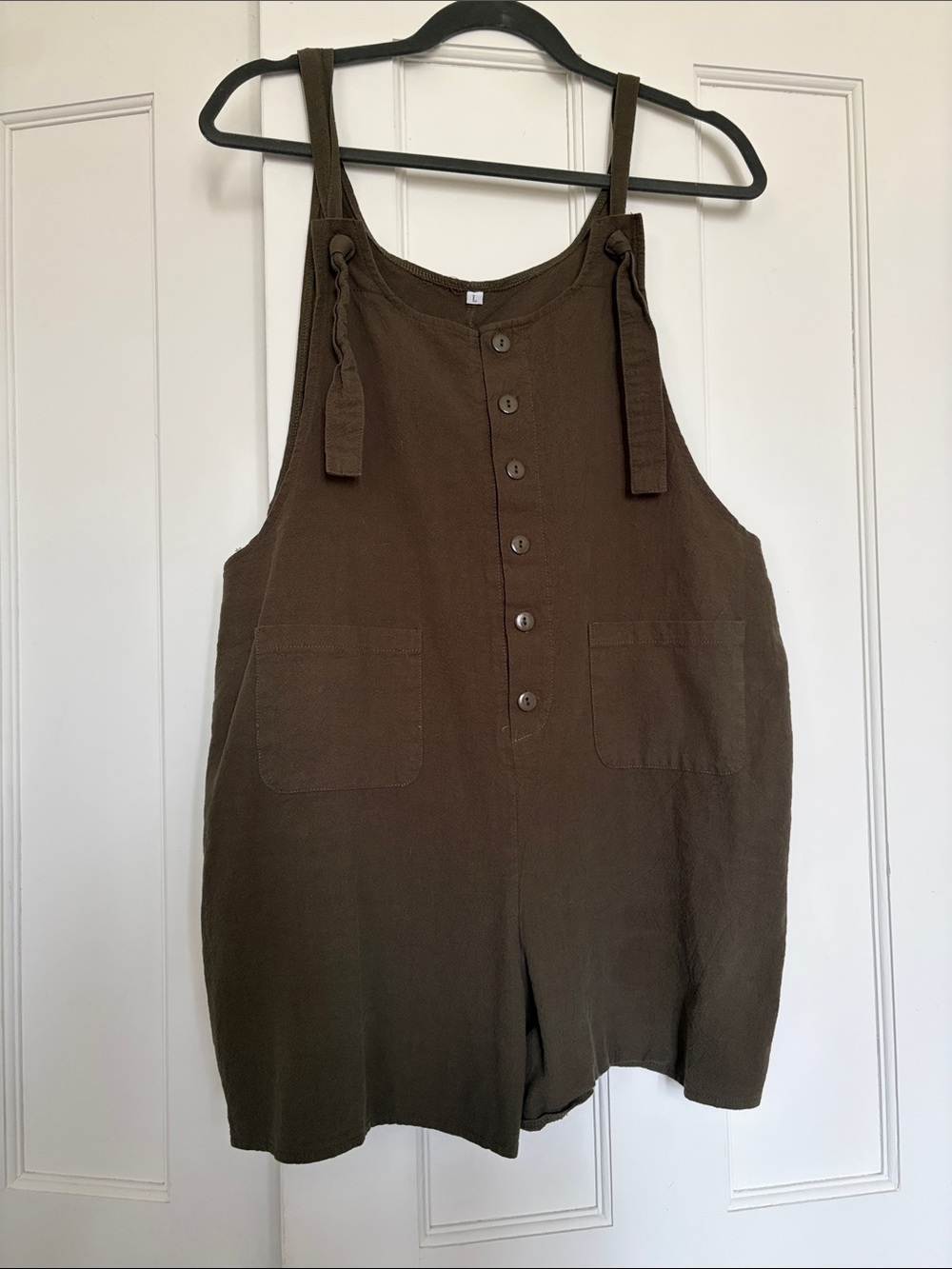 Green Button-Front Linen Blend Romper